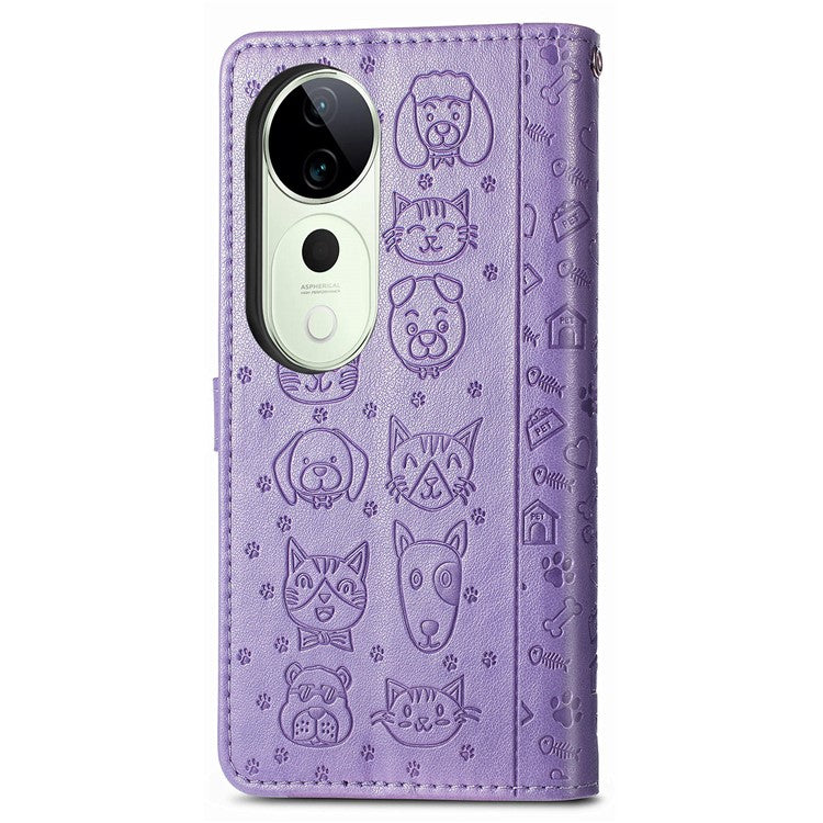 For vivo T3 Ultra 5G Case Leather Wallet Flip Phone Cover Cute Cat Dog Pattern - Light Purple