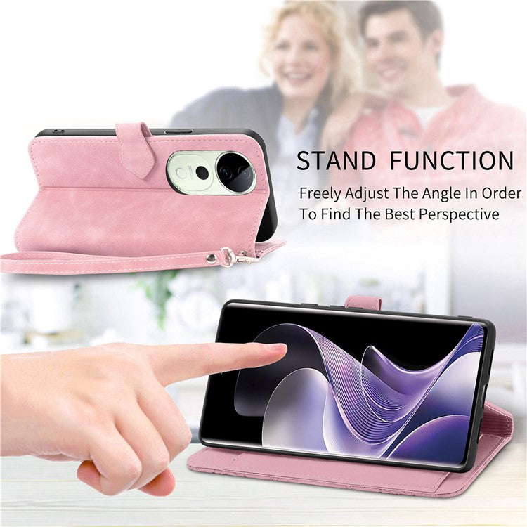 For vivo T3 Ultra 5G Case Zipper Wallet PU Leather Flower Imprint Phone Cover - Pink