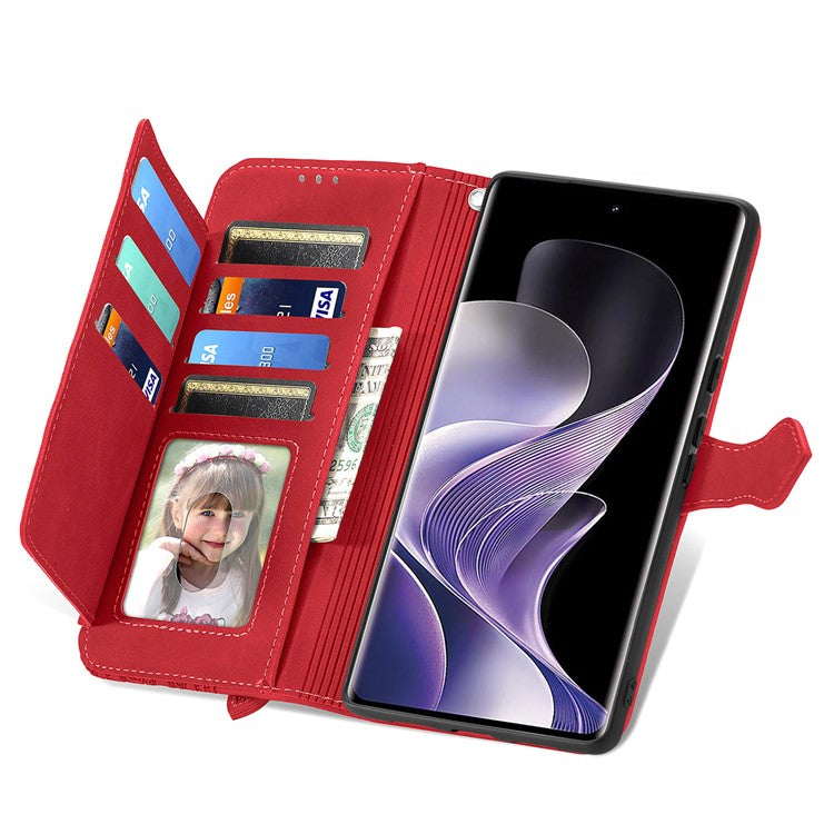 For vivo T3 Ultra 5G Case Zipper Wallet PU Leather Flower Imprint Phone Cover - Red