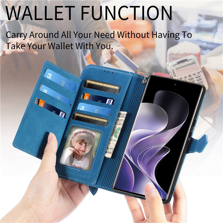 For vivo T3 Ultra 5G Case Zipper Wallet PU Leather Flower Imprint Phone Cover - Blue