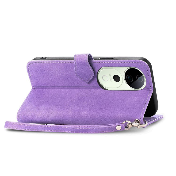 For vivo T3 Ultra 5G Case Zipper Wallet PU Leather Flower Imprint Phone Cover - Light Purple