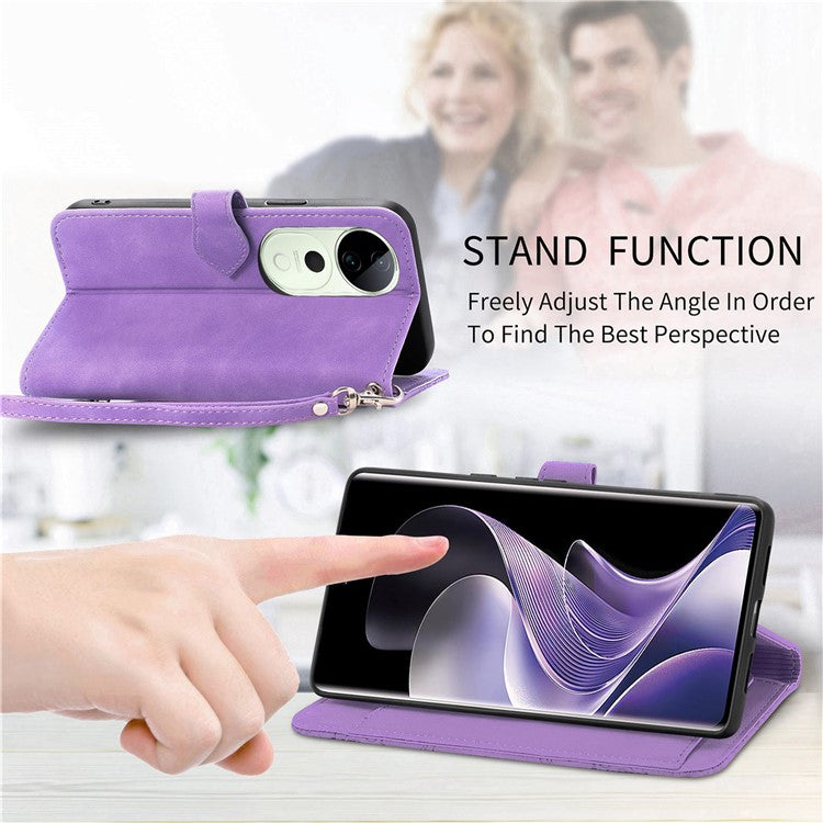 For vivo T3 Ultra 5G Case Zipper Wallet PU Leather Flower Imprint Phone Cover - Light Purple