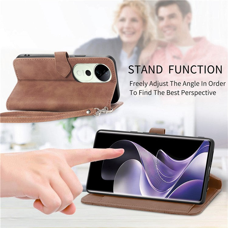 For vivo T3 Ultra 5G Case Zipper Wallet PU Leather Flower Imprint Phone Cover - Brown