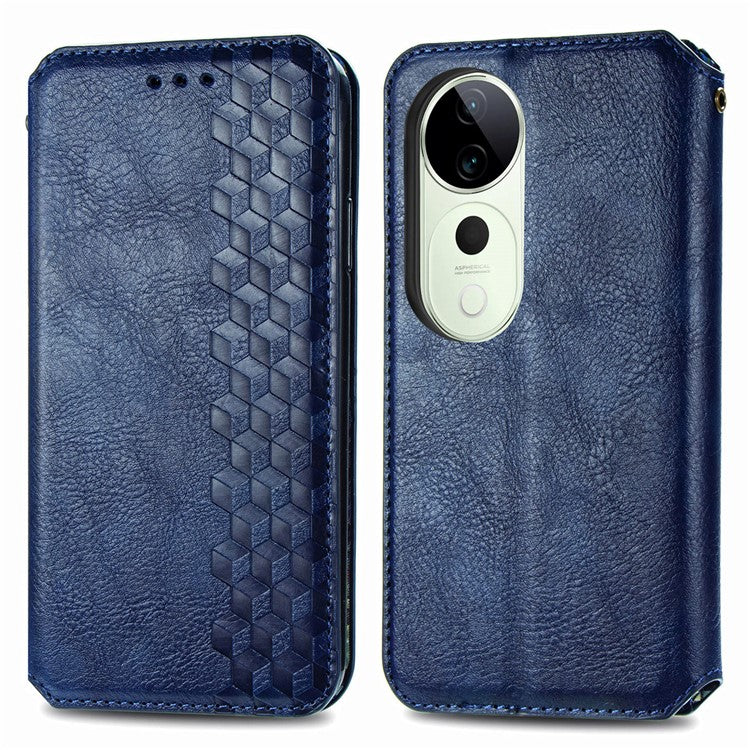 For vivo T3 Ultra 5G Case Rhombus Imprint PU Leather Wallet Phone Cover - Blue