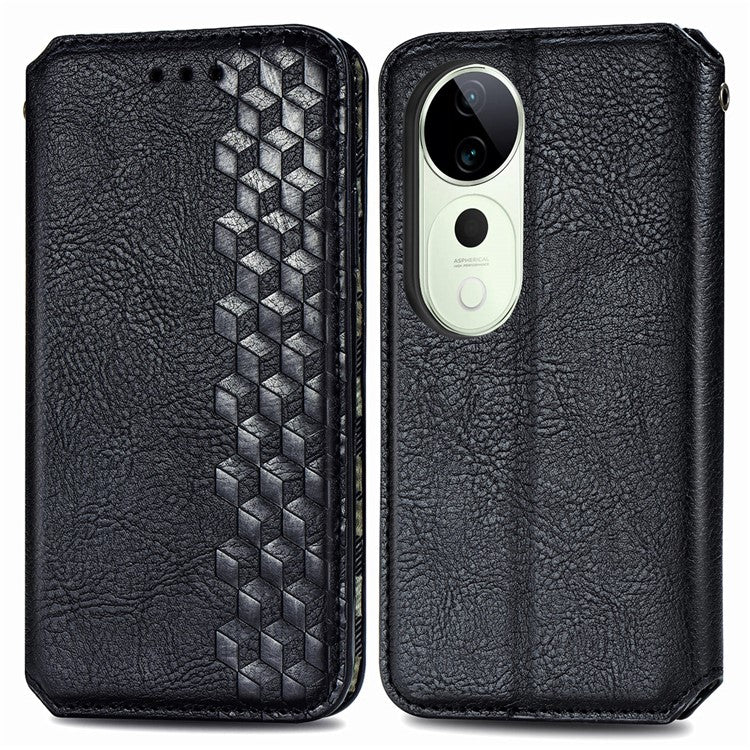 For vivo T3 Ultra 5G Case Rhombus Imprint PU Leather Wallet Phone Cover - Black