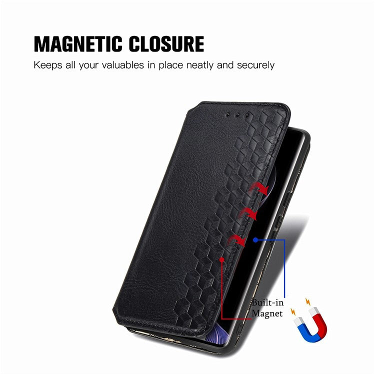 For vivo T3 Ultra 5G Case Rhombus Imprint PU Leather Wallet Phone Cover - Black