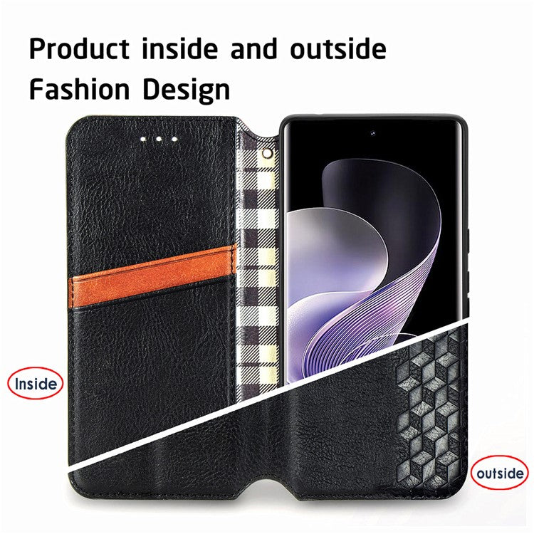 For vivo T3 Ultra 5G Case Rhombus Imprint PU Leather Wallet Phone Cover - Black