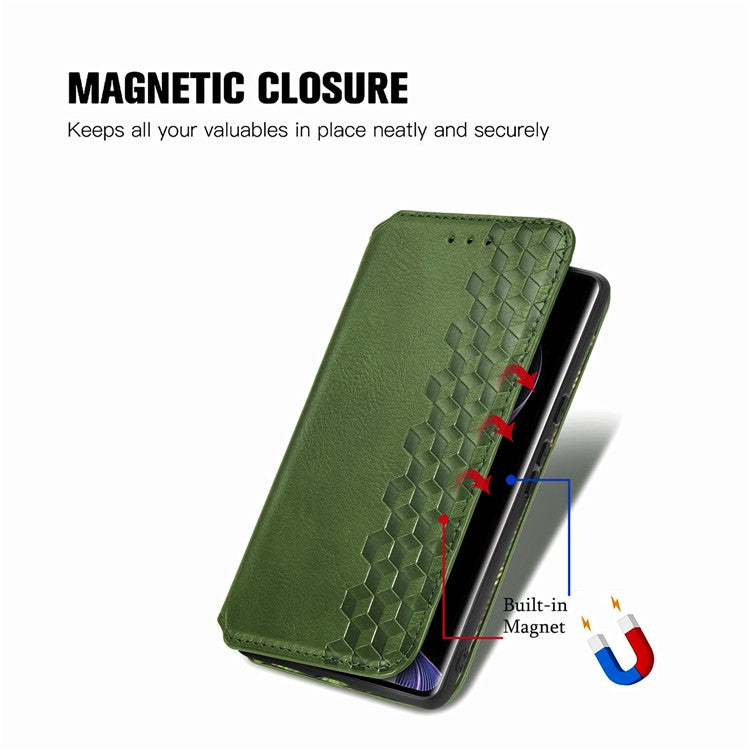 For vivo T3 Ultra 5G Case Rhombus Imprint PU Leather Wallet Phone Cover - Green