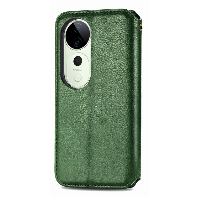 For vivo T3 Ultra 5G Case Rhombus Imprint PU Leather Wallet Phone Cover - Green