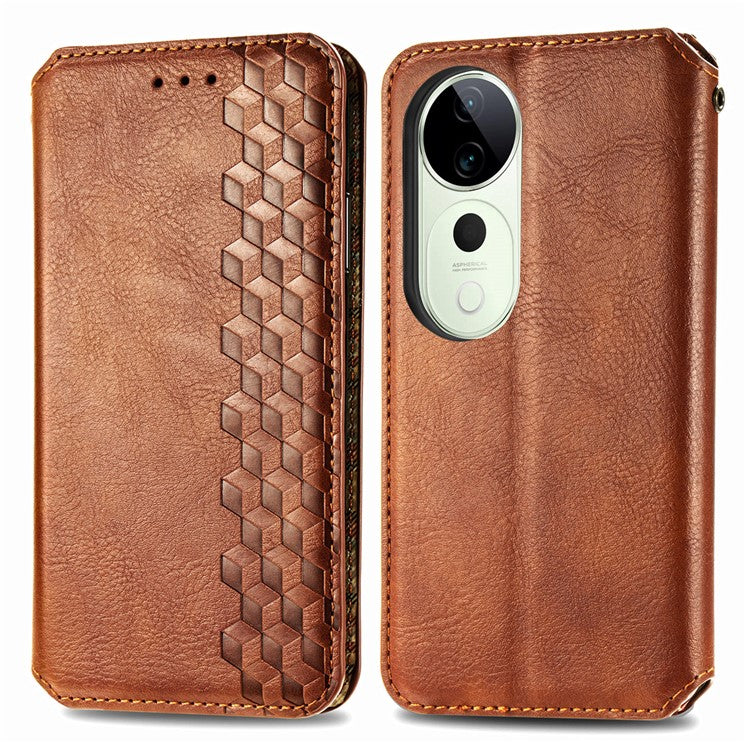 For vivo T3 Ultra 5G Case Rhombus Imprint PU Leather Wallet Phone Cover - Brown