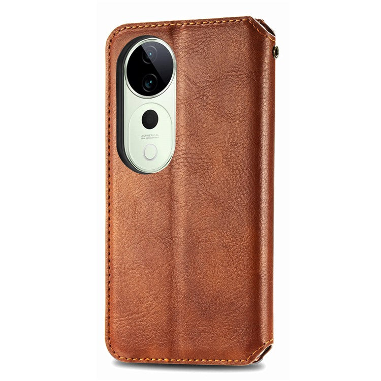 For vivo T3 Ultra 5G Case Rhombus Imprint PU Leather Wallet Phone Cover - Brown