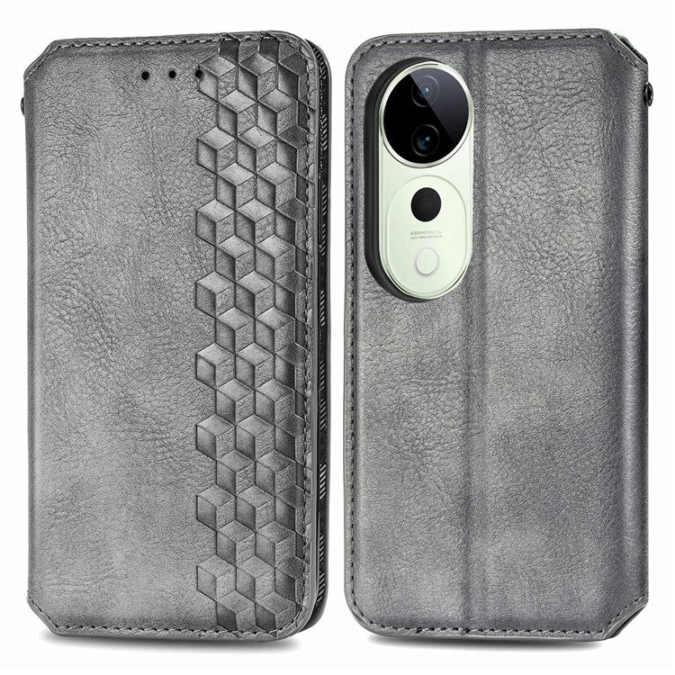 For vivo T3 Ultra 5G Case Rhombus Imprint PU Leather Wallet Phone Cover - Grey