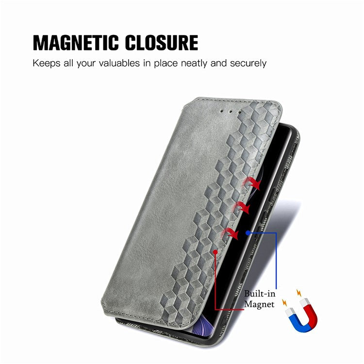 For vivo T3 Ultra 5G Case Rhombus Imprint PU Leather Wallet Phone Cover - Grey