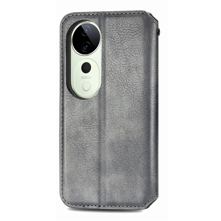 For vivo T3 Ultra 5G Case Rhombus Imprint PU Leather Wallet Phone Cover - Grey