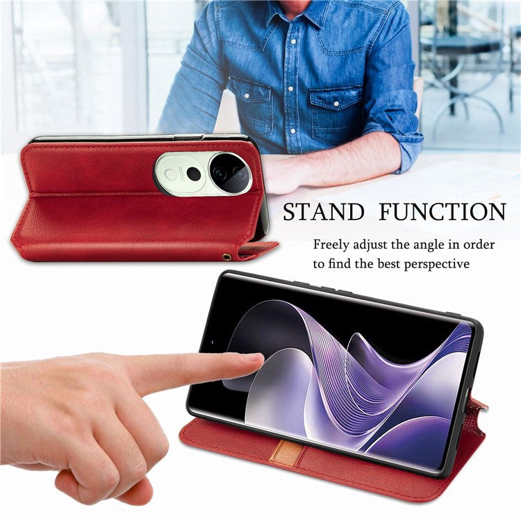 For vivo T3 Ultra 5G Case Rhombus Imprint PU Leather Wallet Phone Cover - Red