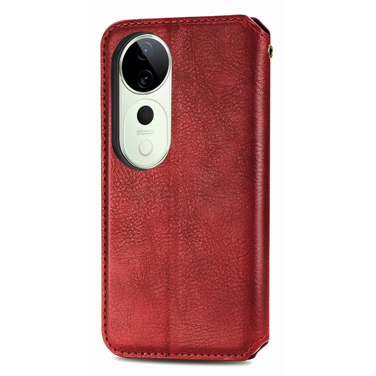 For vivo T3 Ultra 5G Case Rhombus Imprint PU Leather Wallet Phone Cover - Red