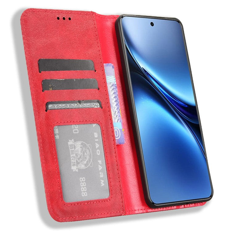 For vivo X200 Pro 5G Leather Case Wallet Stand Retro Texture Phone Cover - Red