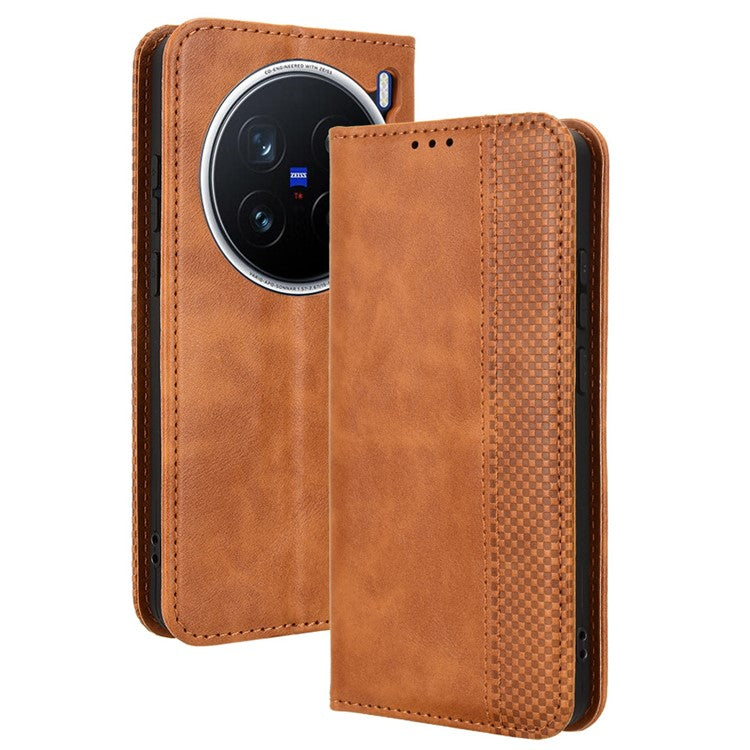 For vivo X200 Pro 5G Leather Case Wallet Stand Retro Texture Phone Cover - Brown