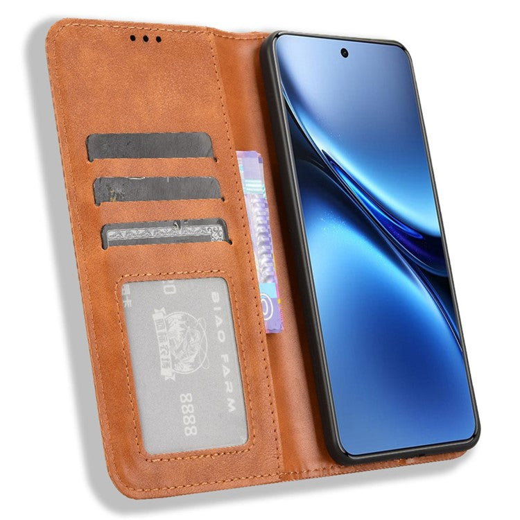 For vivo X200 Pro 5G Leather Case Wallet Stand Retro Texture Phone Cover - Brown