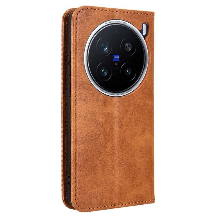 For vivo X200 Pro 5G Leather Case Wallet Stand Retro Texture Phone Cover - Brown