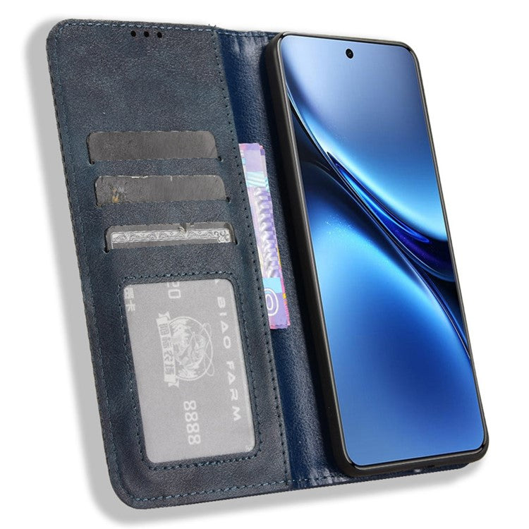 For vivo X200 Pro 5G Leather Case Wallet Stand Retro Texture Phone Cover - Blue