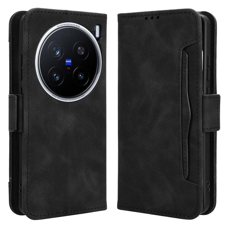 For vivo X200 Pro 5G Leather Case Phone Wallet Cover with Multiple Card Slots - Black