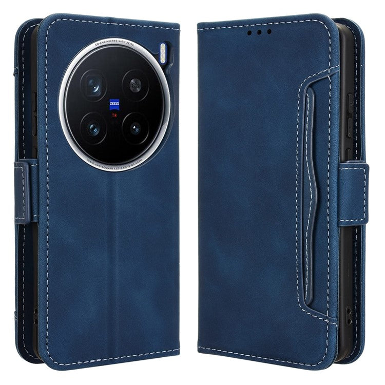 For vivo X200 Pro 5G Leather Case Phone Wallet Cover with Multiple Card Slots - Blue