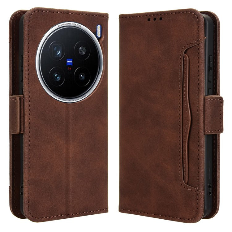 For vivo X200 Pro 5G Leather Case Phone Wallet Cover with Multiple Card Slots - Brown