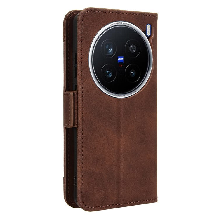 For vivo X200 Pro 5G Leather Case Phone Wallet Cover with Multiple Card Slots - Brown