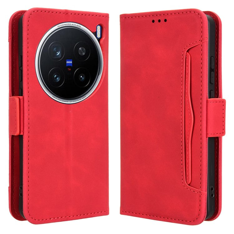 For vivo X200 Pro 5G Leather Case Phone Wallet Cover with Multiple Card Slots - Red