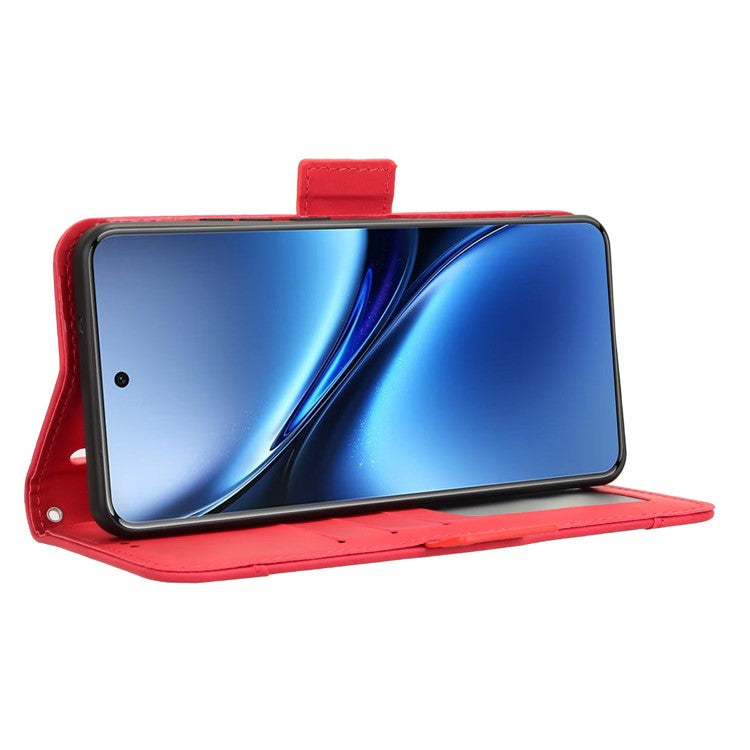 For vivo X200 Pro 5G Leather Case Phone Wallet Cover with Multiple Card Slots - Red