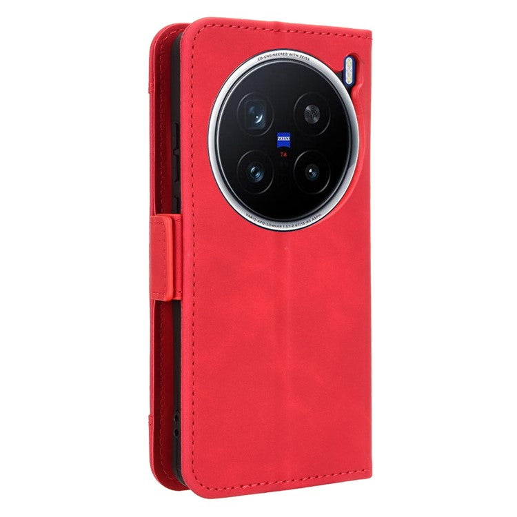 For vivo X200 Pro 5G Leather Case Phone Wallet Cover with Multiple Card Slots - Red