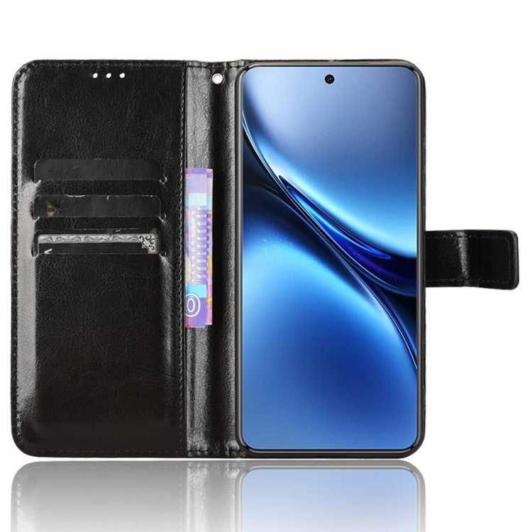 For vivo X200 Pro 5G Case Crazy Horse Texture PU Leather Phone Wallet Cover - Black