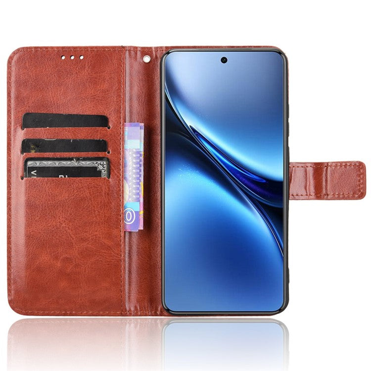 For vivo X200 Pro 5G Case Crazy Horse Texture PU Leather Phone Wallet Cover - Brown