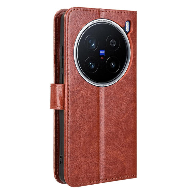 For vivo X200 Pro 5G Case Crazy Horse Texture PU Leather Phone Wallet Cover - Brown