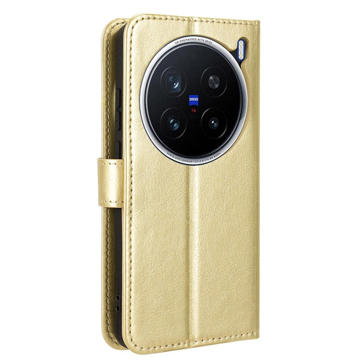 For vivo X200 Pro 5G Case Crazy Horse Texture PU Leather Phone Wallet Cover - Gold