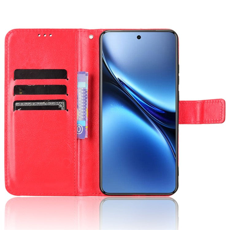 For vivo X200 Pro 5G Case Crazy Horse Texture PU Leather Phone Wallet Cover - Red