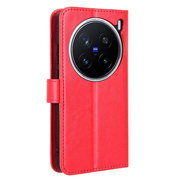 For vivo X200 Pro 5G Case Crazy Horse Texture PU Leather Phone Wallet Cover - Red