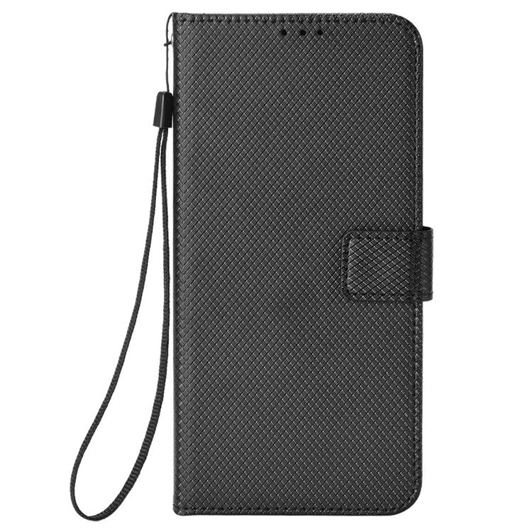 For vivo X200 Pro 5G Case PU Leather Diamond Texture Wallet Phone Cover - Black