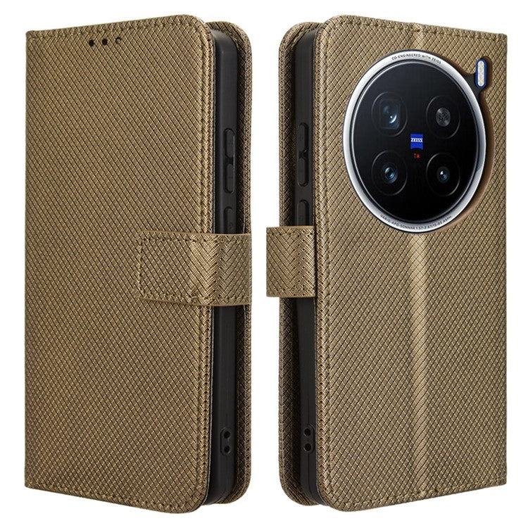 For vivo X200 Pro 5G Case PU Leather Diamond Texture Wallet Phone Cover - Brown