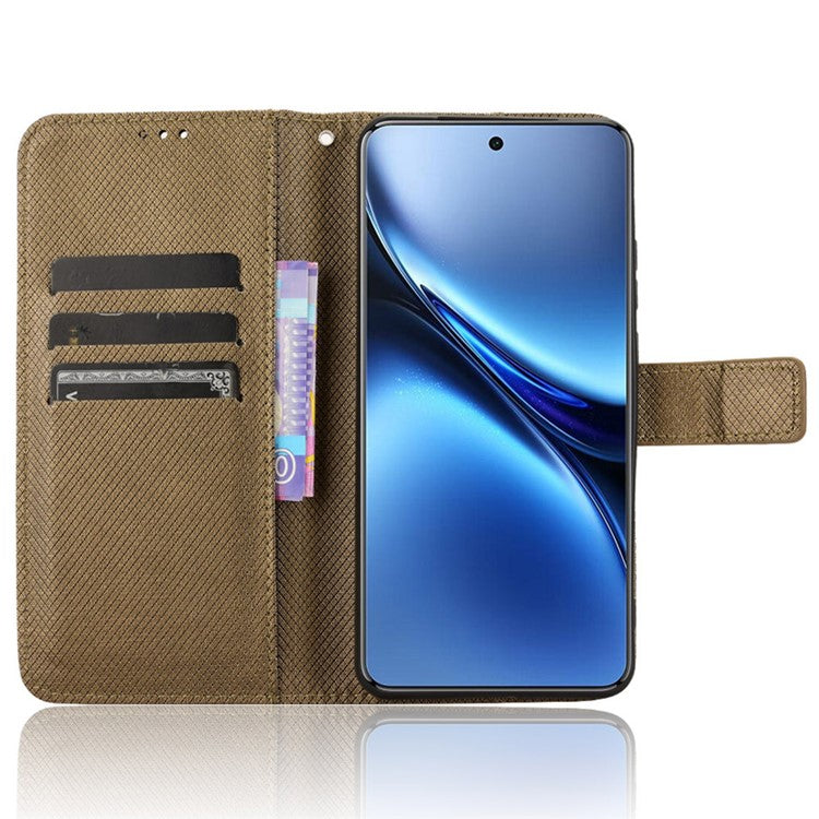 For vivo X200 Pro 5G Case PU Leather Diamond Texture Wallet Phone Cover - Brown