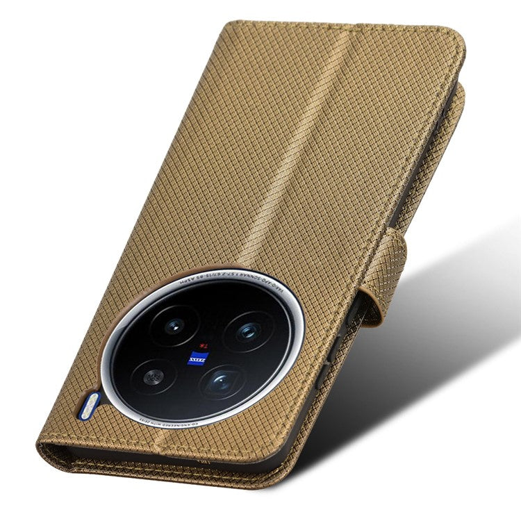 For vivo X200 Pro 5G Case PU Leather Diamond Texture Wallet Phone Cover - Brown