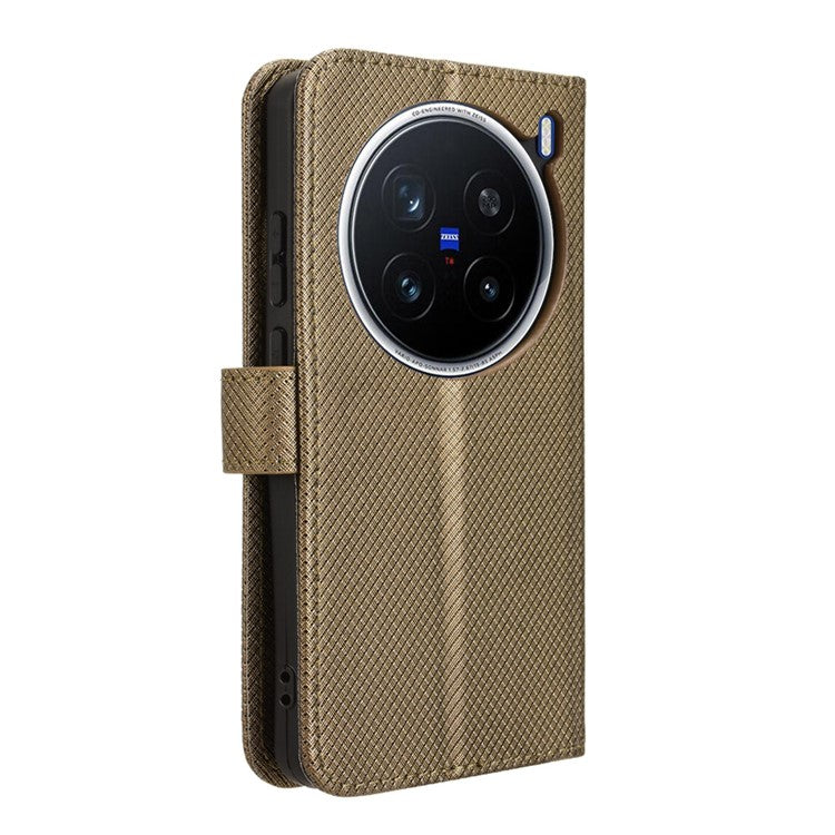 For vivo X200 Pro 5G Case PU Leather Diamond Texture Wallet Phone Cover - Brown