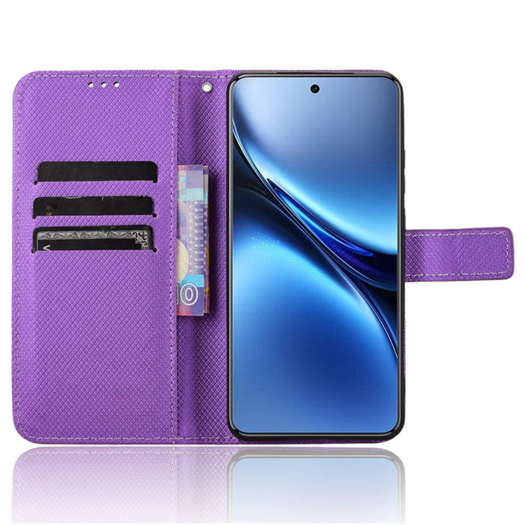 For vivo X200 Pro 5G Case PU Leather Diamond Texture Wallet Phone Cover - Purple