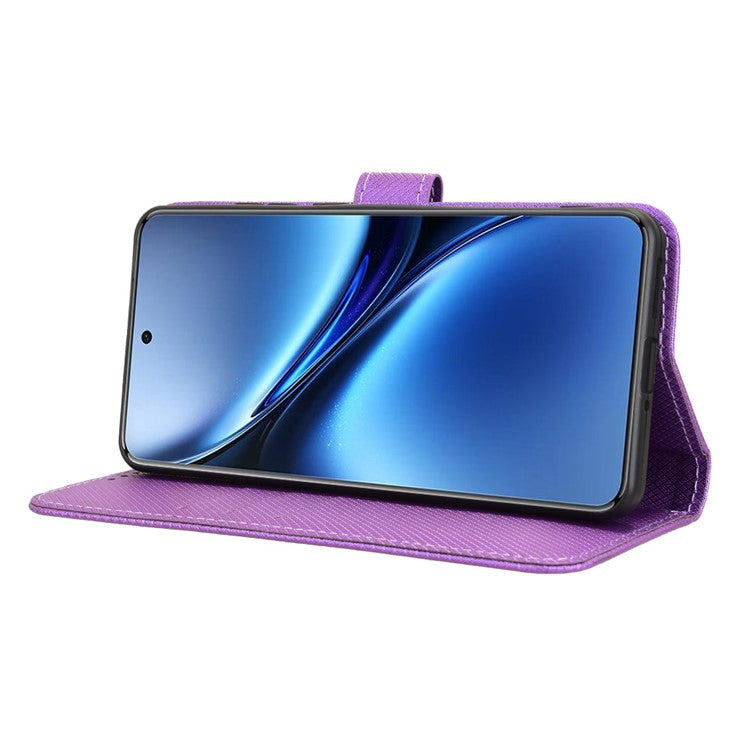 For vivo X200 Pro 5G Case PU Leather Diamond Texture Wallet Phone Cover - Purple