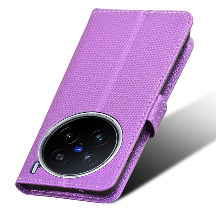 For vivo X200 Pro 5G Case PU Leather Diamond Texture Wallet Phone Cover - Purple