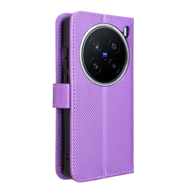 For vivo X200 Pro 5G Case PU Leather Diamond Texture Wallet Phone Cover - Purple