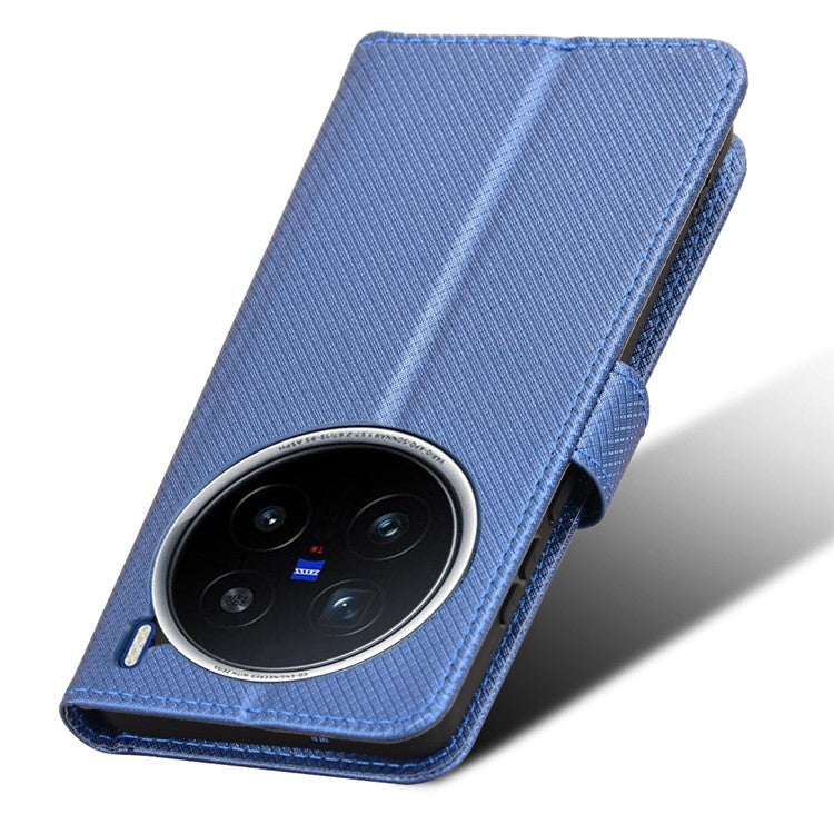 For vivo X200 Pro 5G Case PU Leather Diamond Texture Wallet Phone Cover - Blue