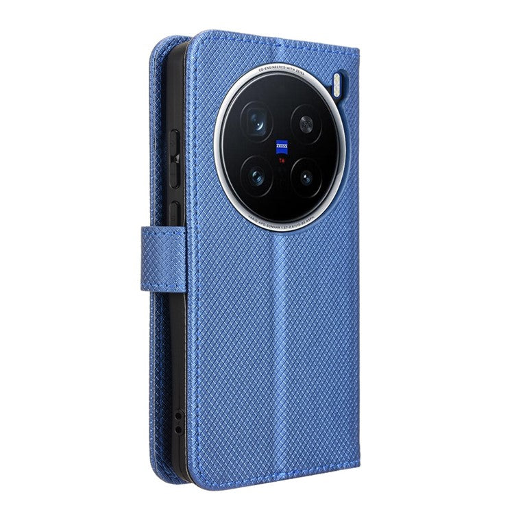 For vivo X200 Pro 5G Case PU Leather Diamond Texture Wallet Phone Cover - Blue