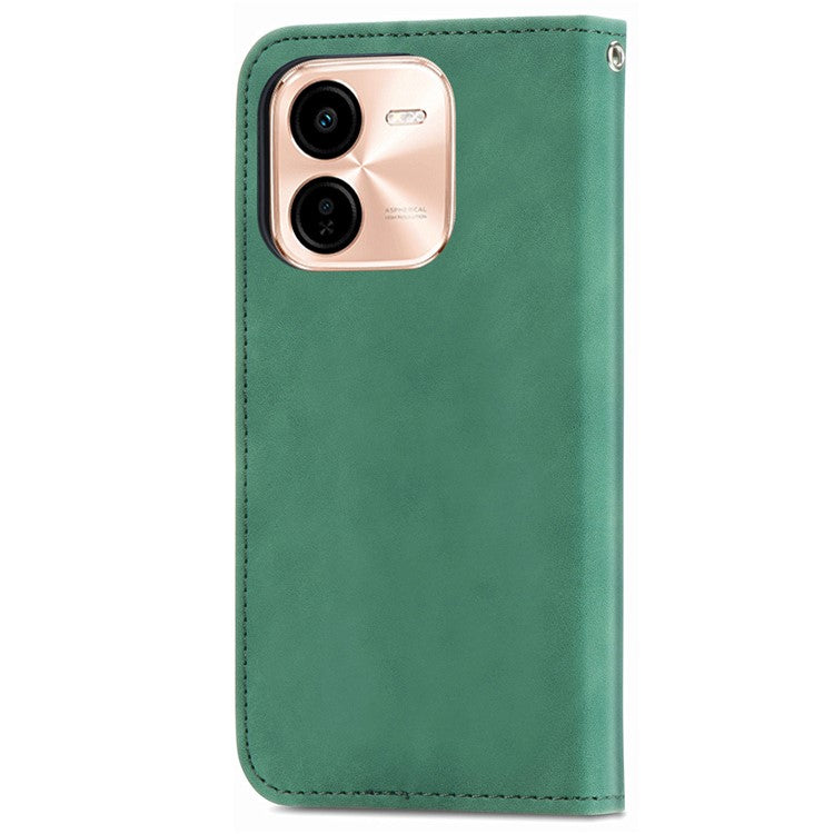 For vivo Y37 Pro 5G Case Skin Touch Feeling Leather Card Holder Phone Cover Magnetic Absorption - Green